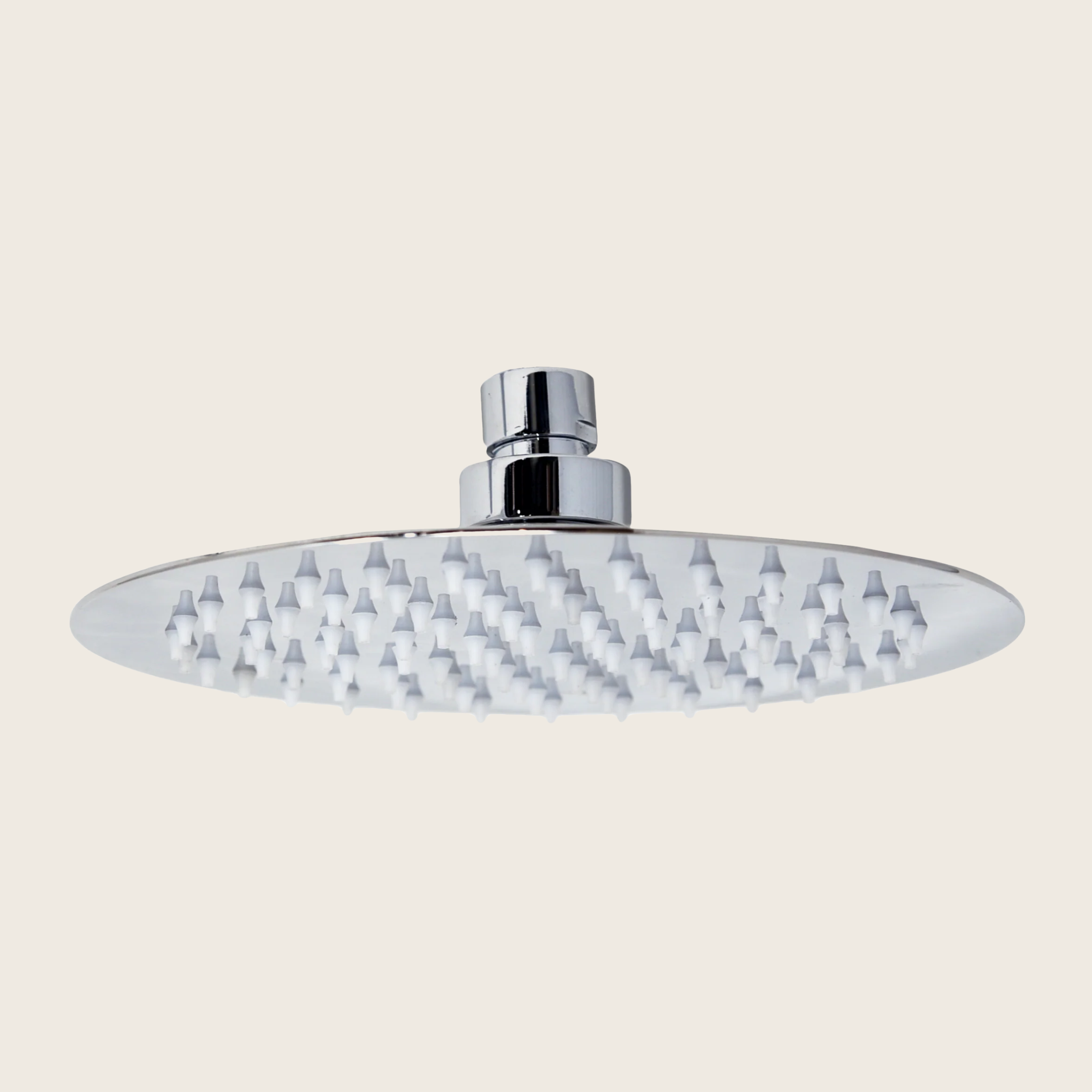Soffione Doccia 20 cm tondo Slim 2 mm in Acciaio Smart Ottone, vista frontale della maniglia e della bocca di erogazione...
