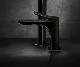 Gessi Rilievo Miscelatore Lavabo Con Scarico black metal, vista laterale del profilo e della forma