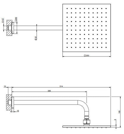 Gessi 59158 Rilievo Soffione 25x25 quadro braccio A Parete Cromo