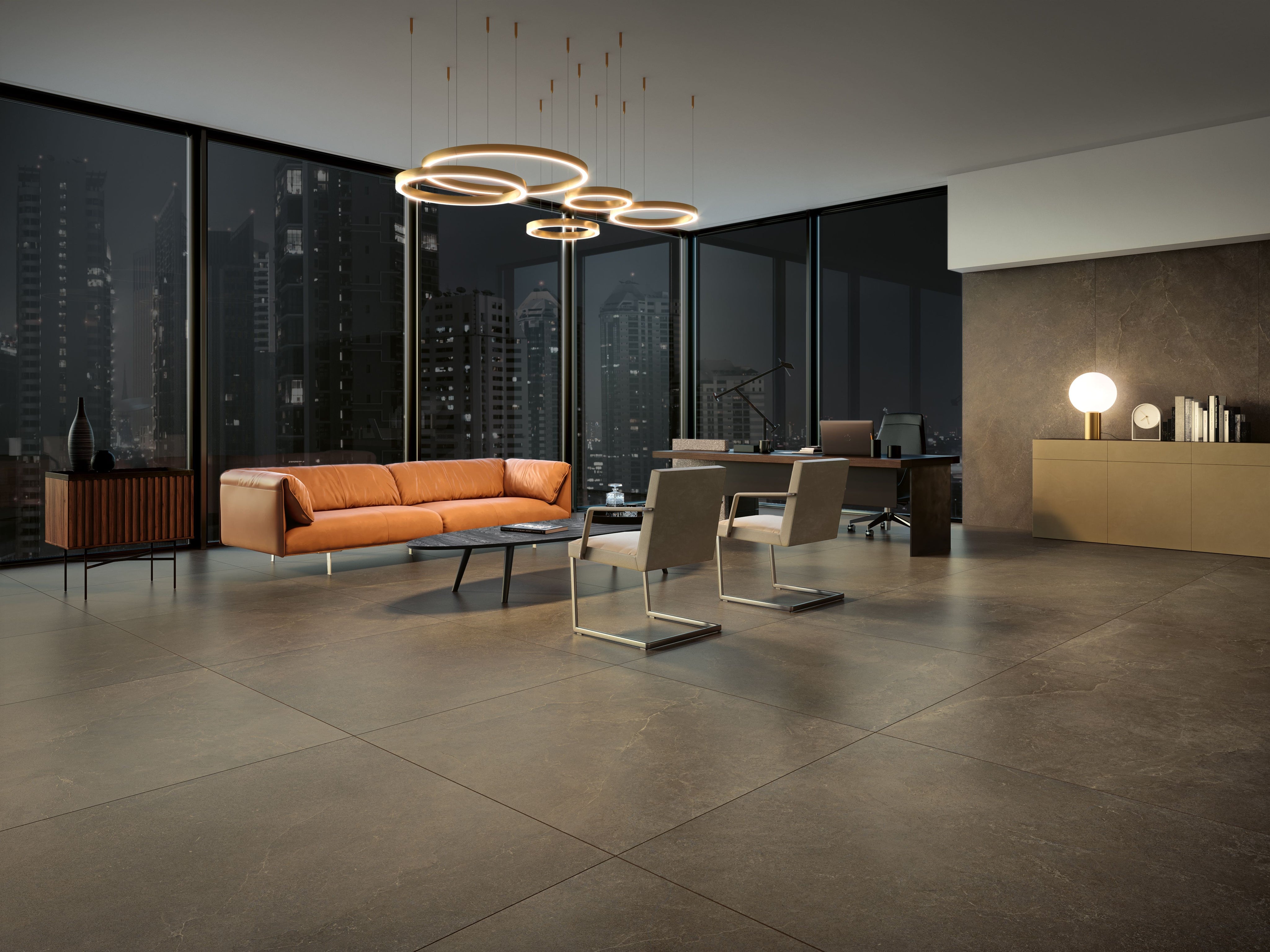 Cotto D'Este Lithos Pavimento Rivestimento 90x90 Cm 14 Mm Desert Lt in ambientazione completa, vista d'insieme della...