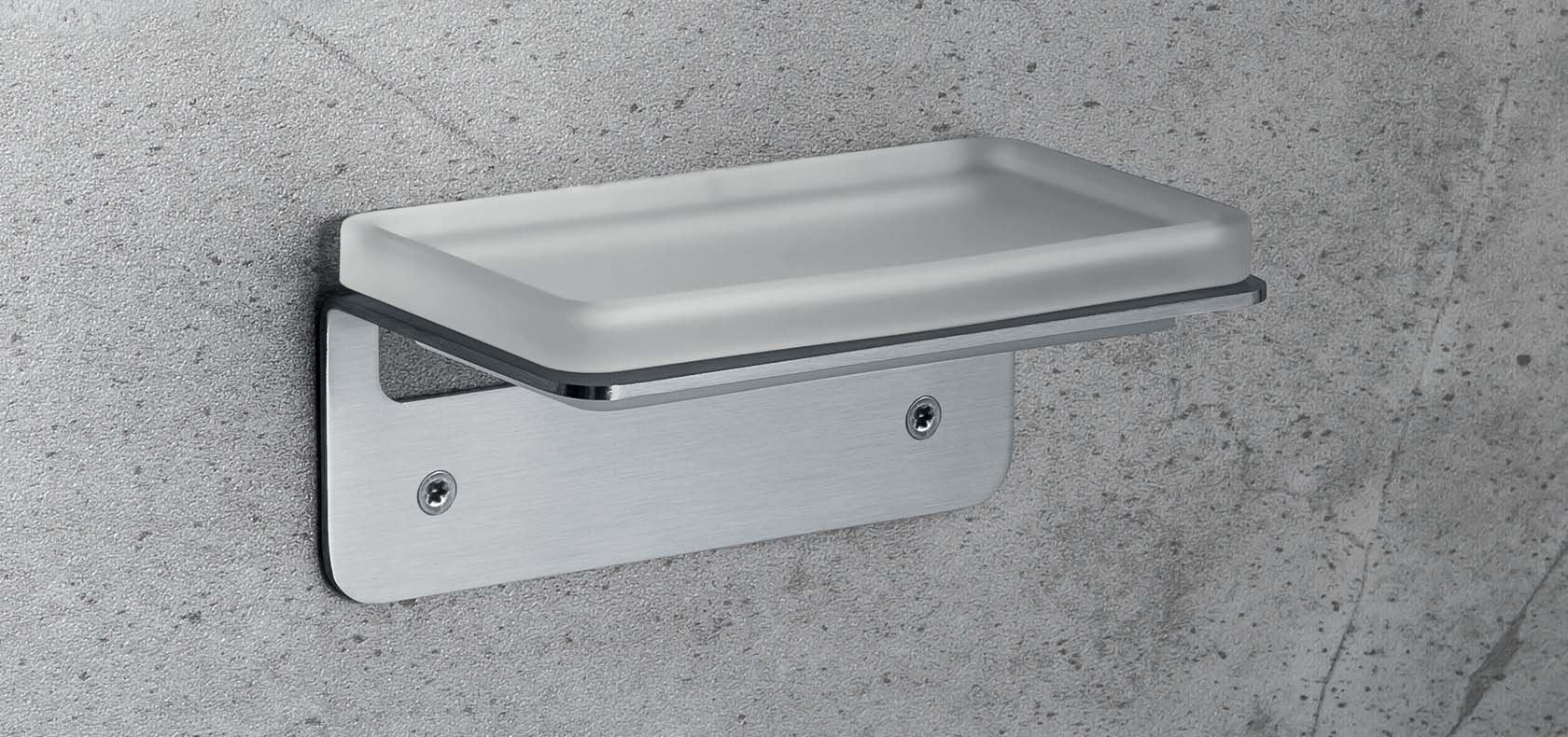 Colombo design over b7001vss porta sapone a muro in vetro Acciaio Satinato in acciaio inox e vetro acidato montato a...