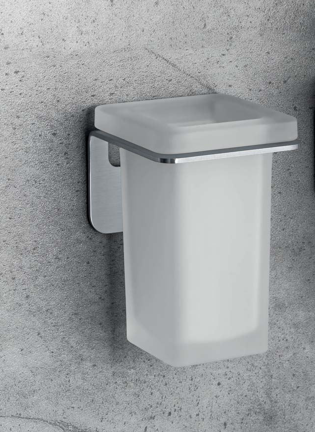 Colombo design over b7002vss bicchiere portaspazzolini in Acciaio Satinato in acciaio inox e vetro acidato montato a...