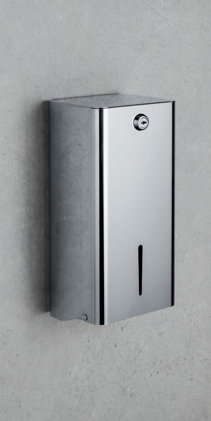Colombo design contract b99760cr dispenser di carta in acciaio inox e cromato montato a parete, vista del design e della...