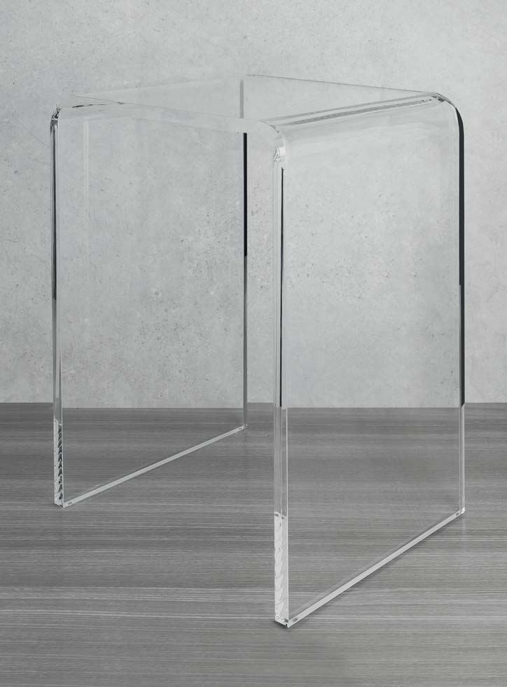 Sgabello Bagno in Plexiglass Trasparente Ghost Colombo montato a parete, vista del design e della finitura