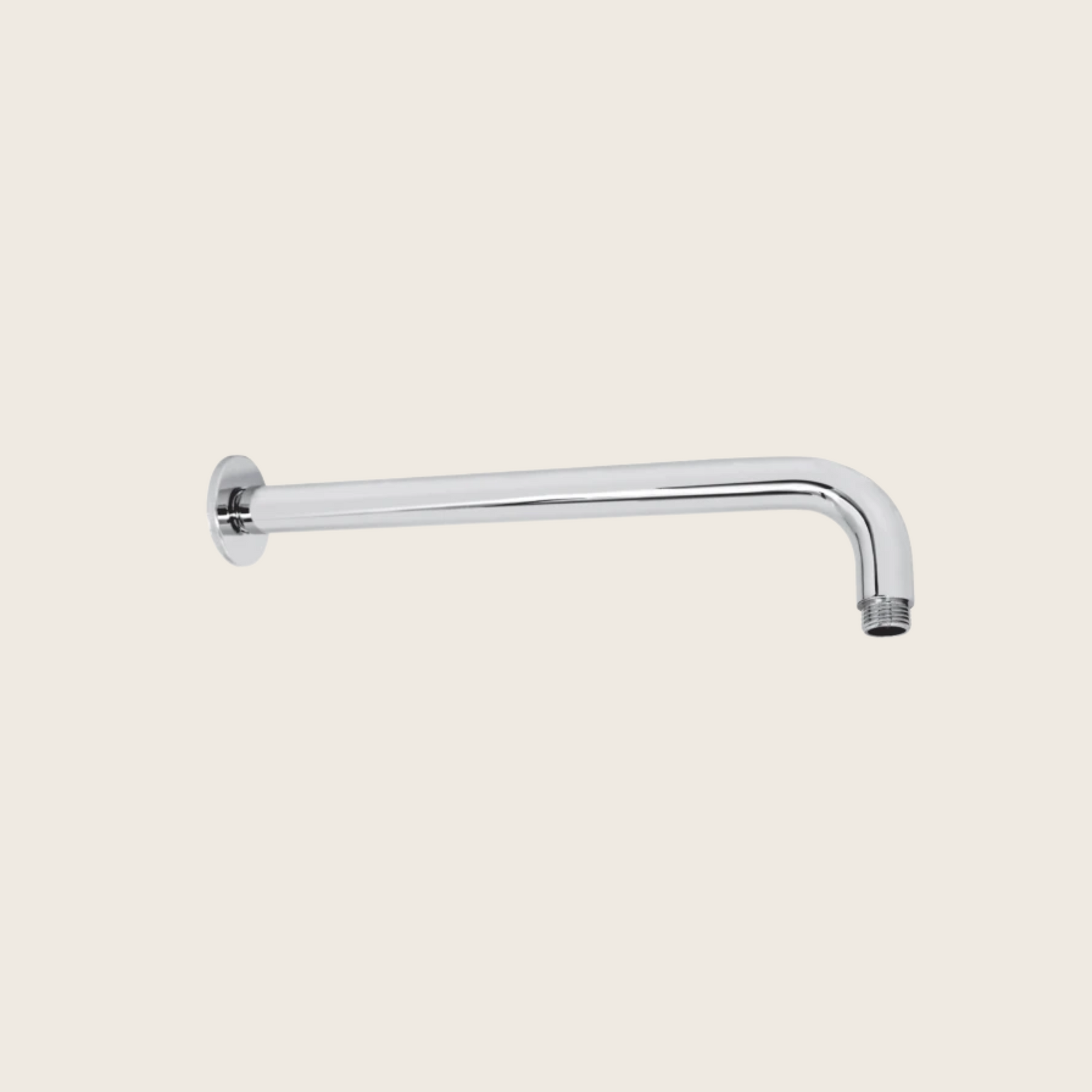 Braccio Doccia Tondo 33 cm Acciaio Cromato, vista frontale della maniglia e della bocca di erogazione - Exagonshop