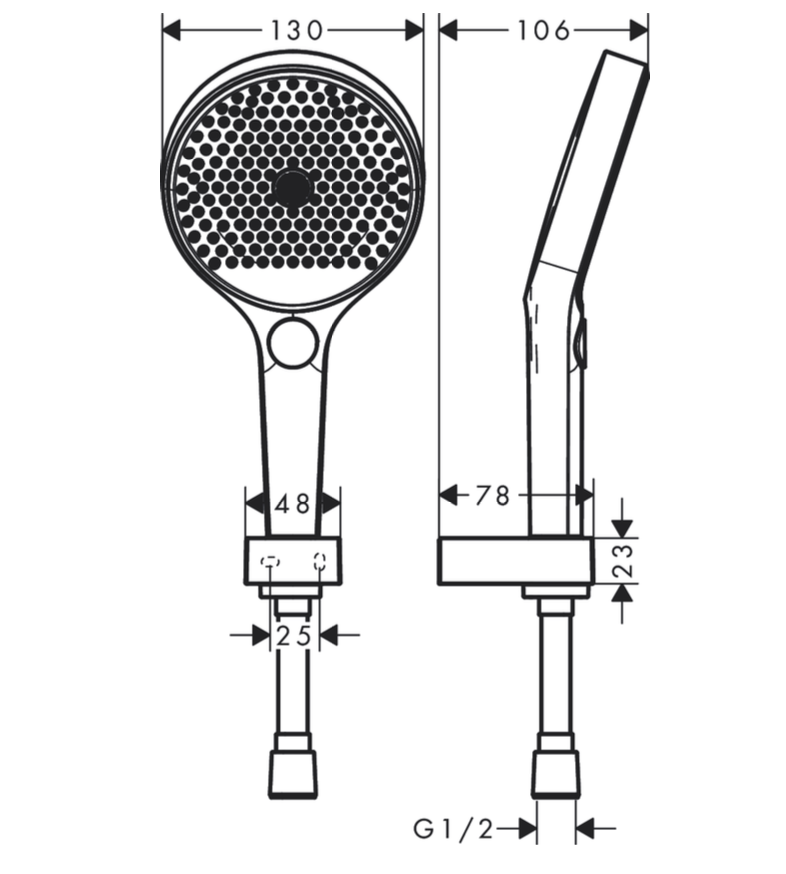 Set doccetta 3 jet Con supporto a muro e Flessibile bianco Cromo, dettaglio ravvicinato della finitura e del marchio