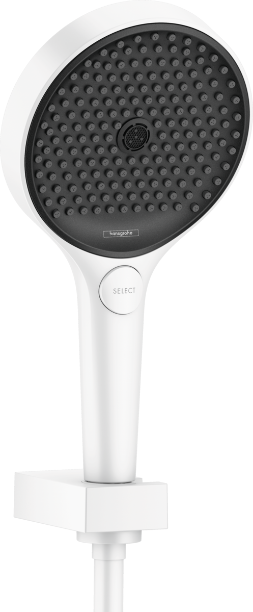 Set doccetta 3 jet Con supporto a muro e Flessibile bianco Cromo in opaco, vista frontale della maniglia e della bocca di...