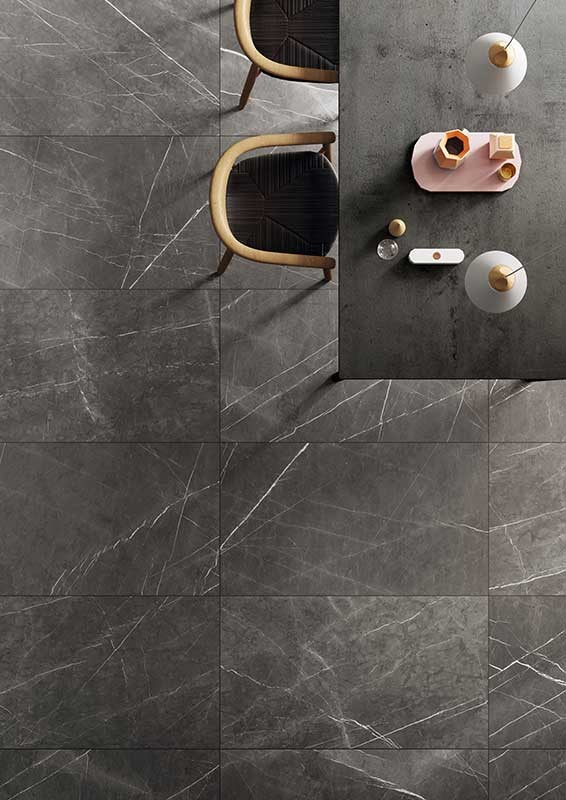 Blustyle Elite Pavimento Rivestimento Effetto Marmo 60x120 Pietra Grey S Elt posata in ambiente arredato, dettaglio della...