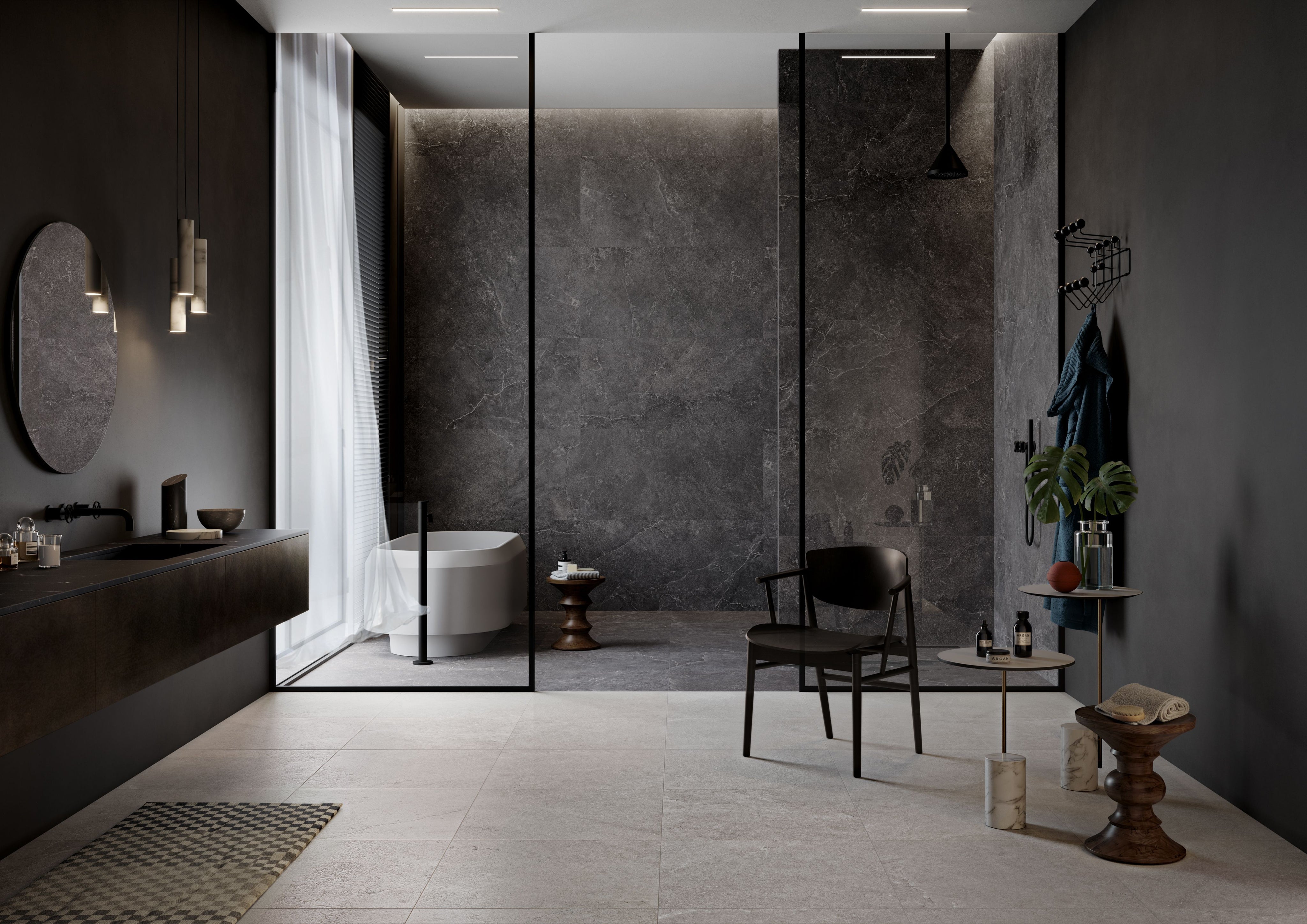 Cotto D'Este Kerlite Lithos 6plus Pavimento Rivestimento Carbon Lt, superficie e texture ravvicinata del gres - Cotto D...