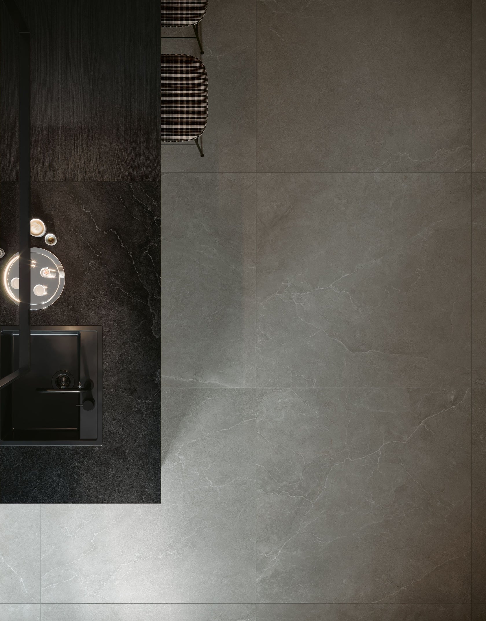 Cotto D'Este Kerlite Lithos 6plus Pavimento Rivestimento Stone Lt in porcellana, superficie e texture ravvicinata del...