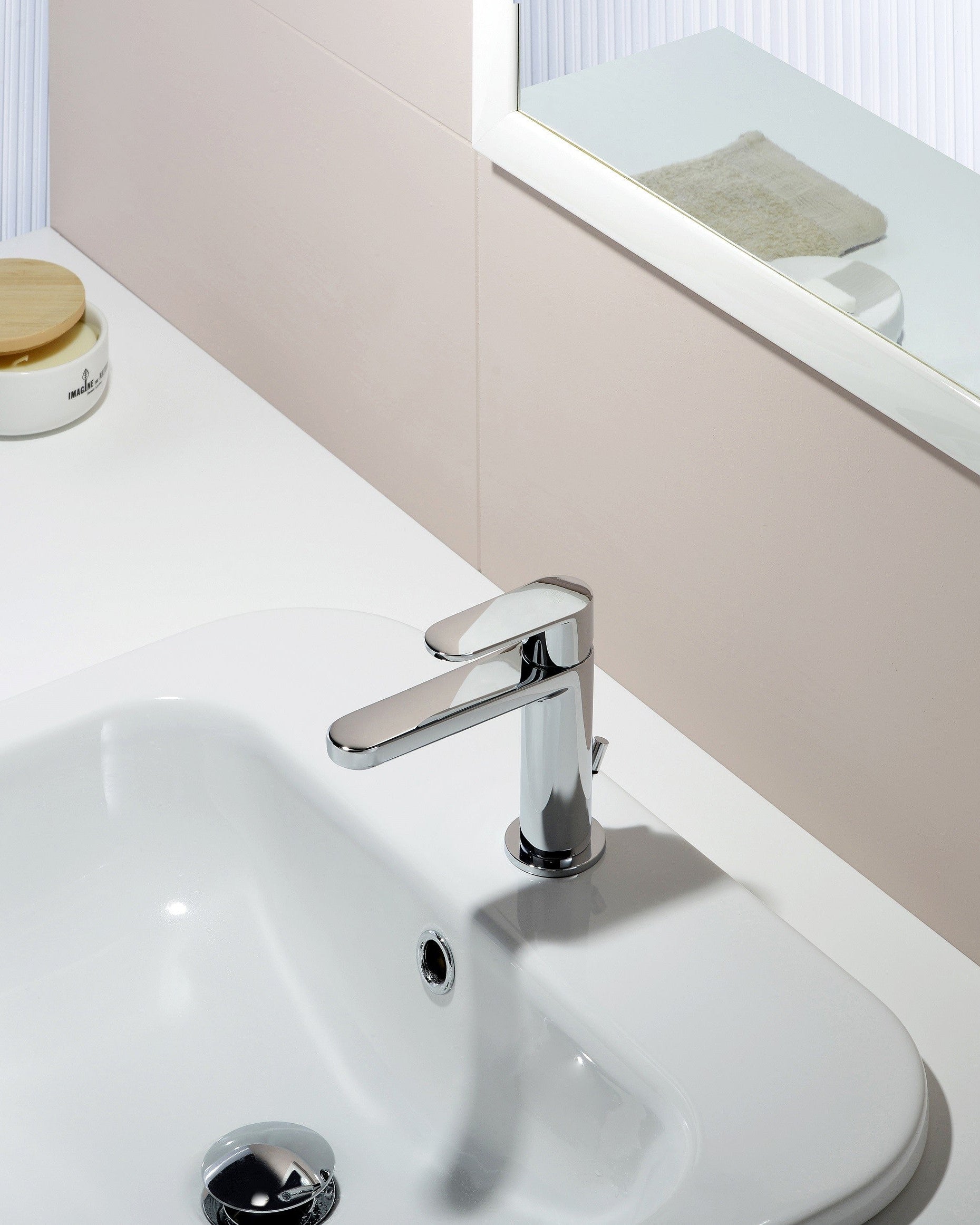 Paffoni Candy Ca075h Miscelatore lavabo Slim Air E Scarico visto dall'alto con scarico e interno visibili