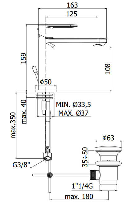 Paffoni Candy Ca075h Miscelatore lavabo Monocomando con Aereatore Slim Air E Scarico Automatico Cromo