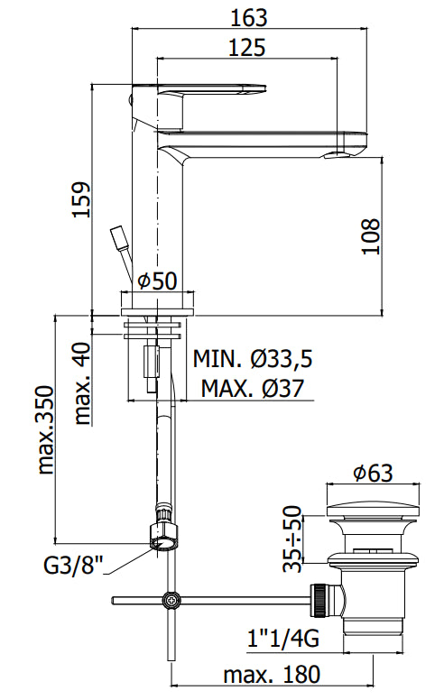 Paffoni Candy Ca075h Miscelatore lavabo Monocomando con Aereatore Slim Air E Scarico Automatico Cromo