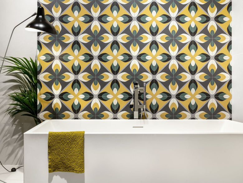 Pavimento rivestimento 20x20 decoro Gres Porcellanato posata in ambiente arredato, dettaglio della venatura