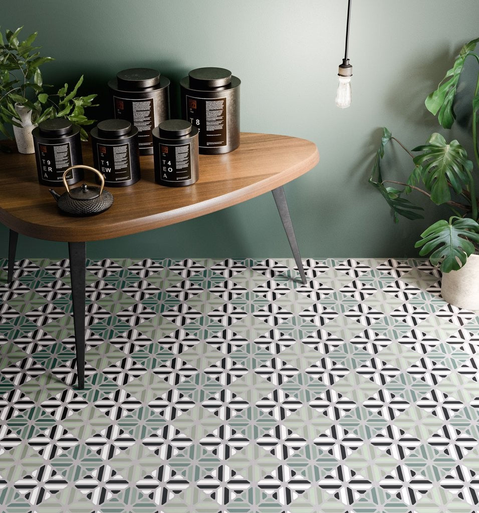 Pavimento rivestimento 20x20 decoro Gres Porcellanato posata in ambiente arredato, dettaglio della venatura