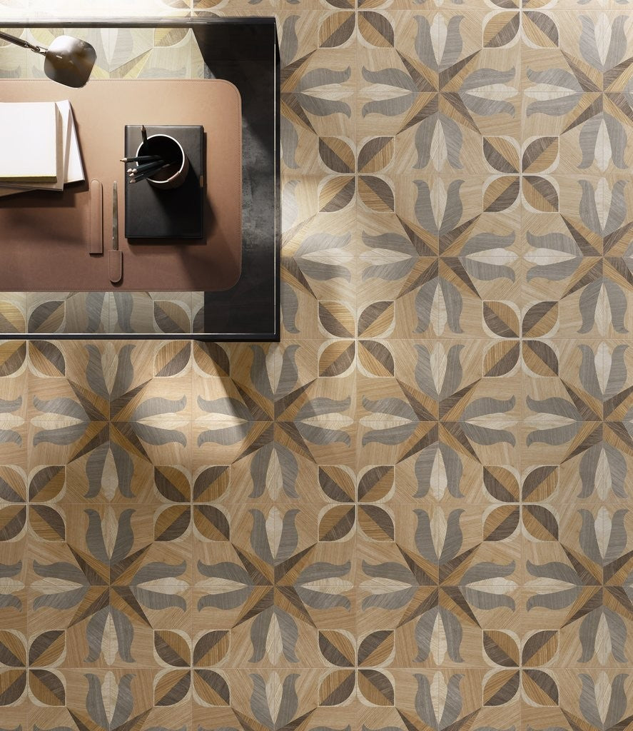 Pavimento 20x20 con decoro Effetto Legno In Gres posata in ambiente arredato, dettaglio della venatura