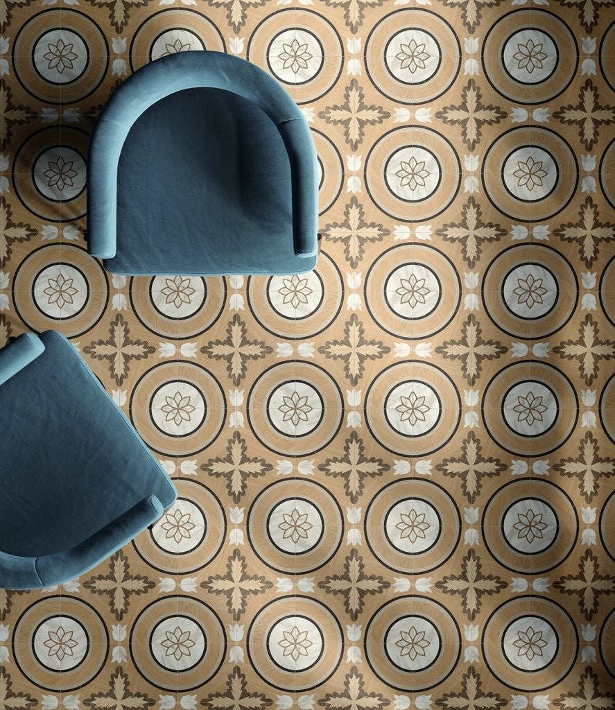 Pavimento 20x20 con decoro Effetto Legno In Gres posata in ambiente arredato, dettaglio della venatura