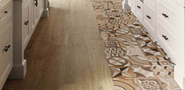 Pavimento 20x20 con decoro Effetto Legno In Gres posata in ambiente arredato, dettaglio della venatura