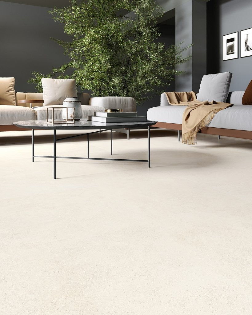 Pavimento Rivestimento 60x120 Cm Effetto Pietra In Gres in ambientazione completa, vista d'insieme della stanza