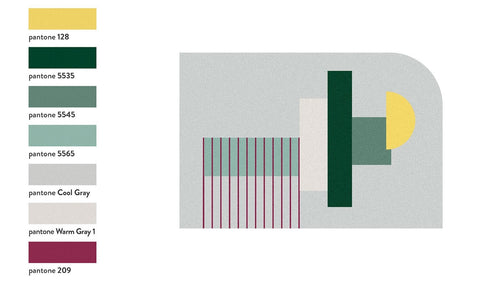 Antonio Lupi Geometrie Volanti Tappeto 200x300 In Velluto Multicolore ambientato in spazio living con arredi coordinati...