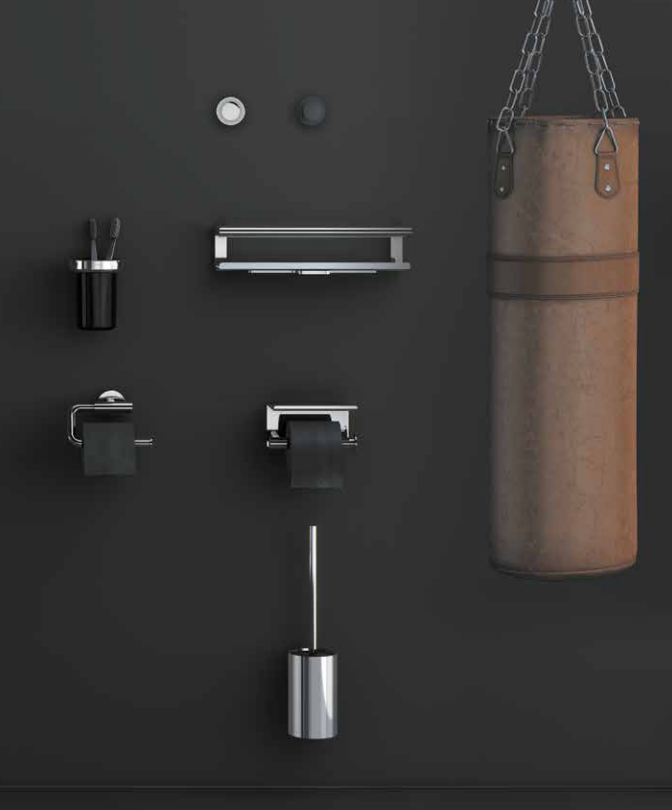 Mensola Porta Sapone 35 cm cromo Industrias Cosmic in bagno completo, vista d'insieme dell'ambiente