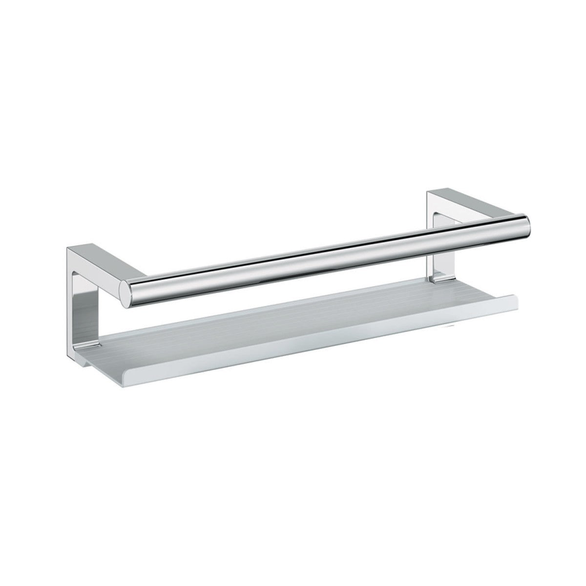 Mensola Porta Sapone 35 cm cromo Industrias Cosmic installato in bagno moderno con ante in vetro temperato