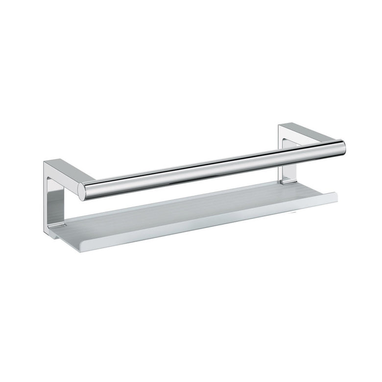 Mensola Porta Sapone 35 cm cromo Industrias Cosmic installato in bagno moderno con ante in vetro temperato