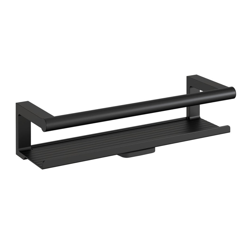 Mensola Porta Sapone 35 cm per box Doccia Con Lavavetro Soft Black Nero Sat installato in bagno moderno con ante in vetro...