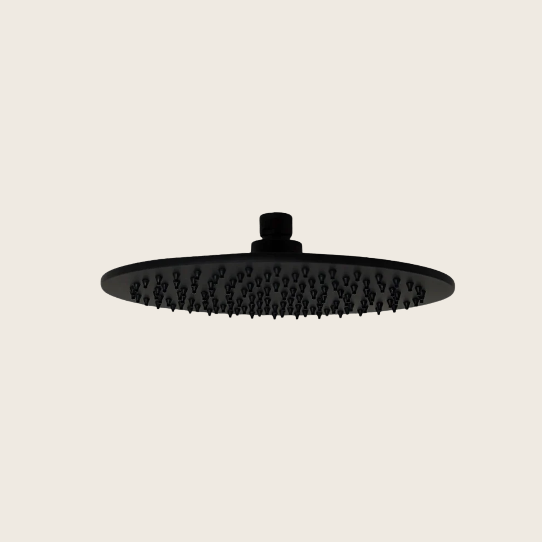 Soffione doccia 25 cm Smart tondo nero opaco, vista frontale della maniglia e della bocca di erogazione - Exagonshop