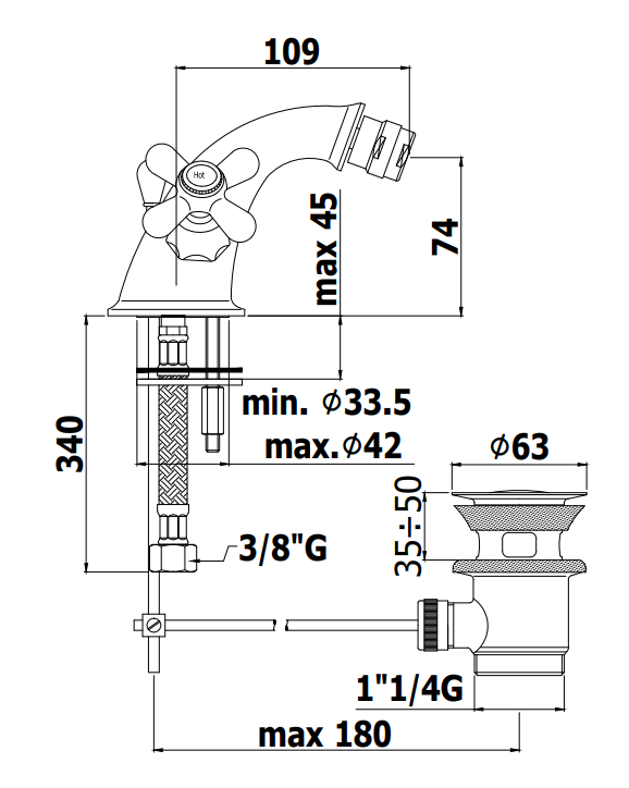 Paffoni Viola VLV125 Gruppo Bidet Monoforo classico scarico Cromato, componenti inclusi smontati: corpo incasso, placca e...
