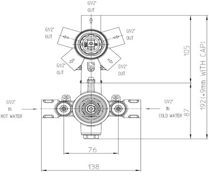 Parte Ad Incasso Termostatico 1 2 3 4 5 Vie Universale Per Parti Esterne Z00125 Bossini