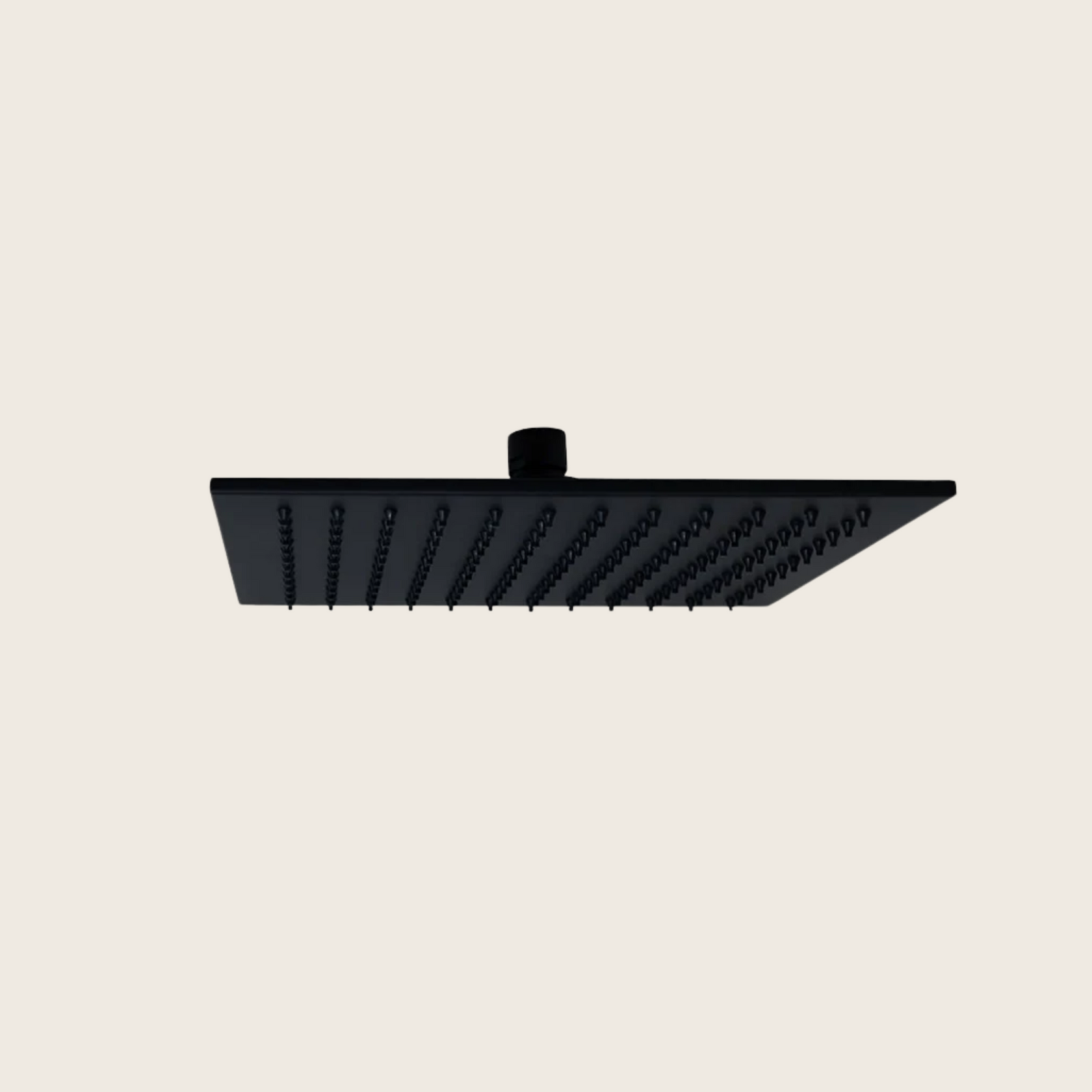 Soffione 25x25 doccia Smart quadro nero opaco, vista frontale della maniglia e della bocca di erogazione - Exagonshop