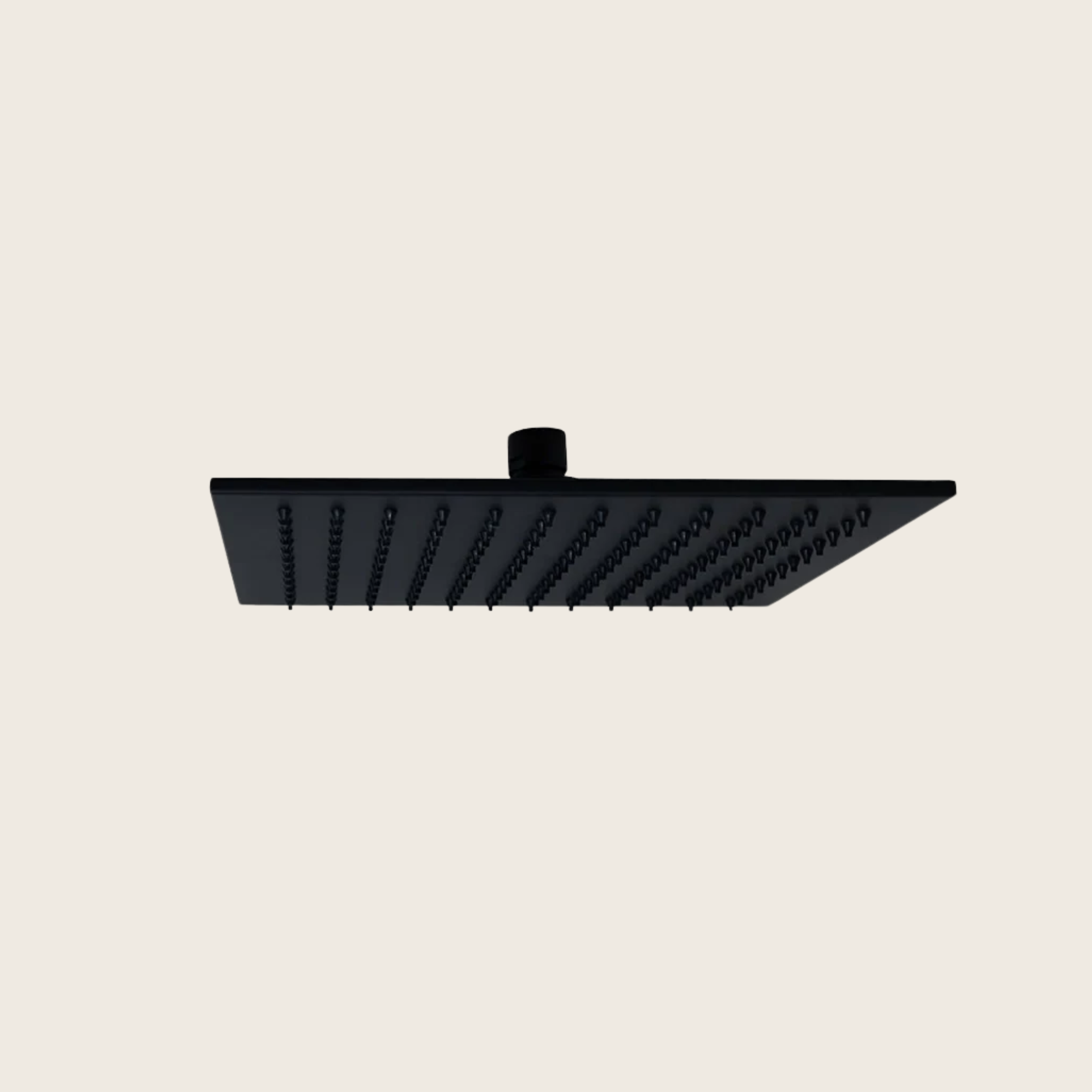 Soffione 25x25 doccia Smart quadro nero opaco, vista frontale della maniglia e della bocca di erogazione - Exagonshop
