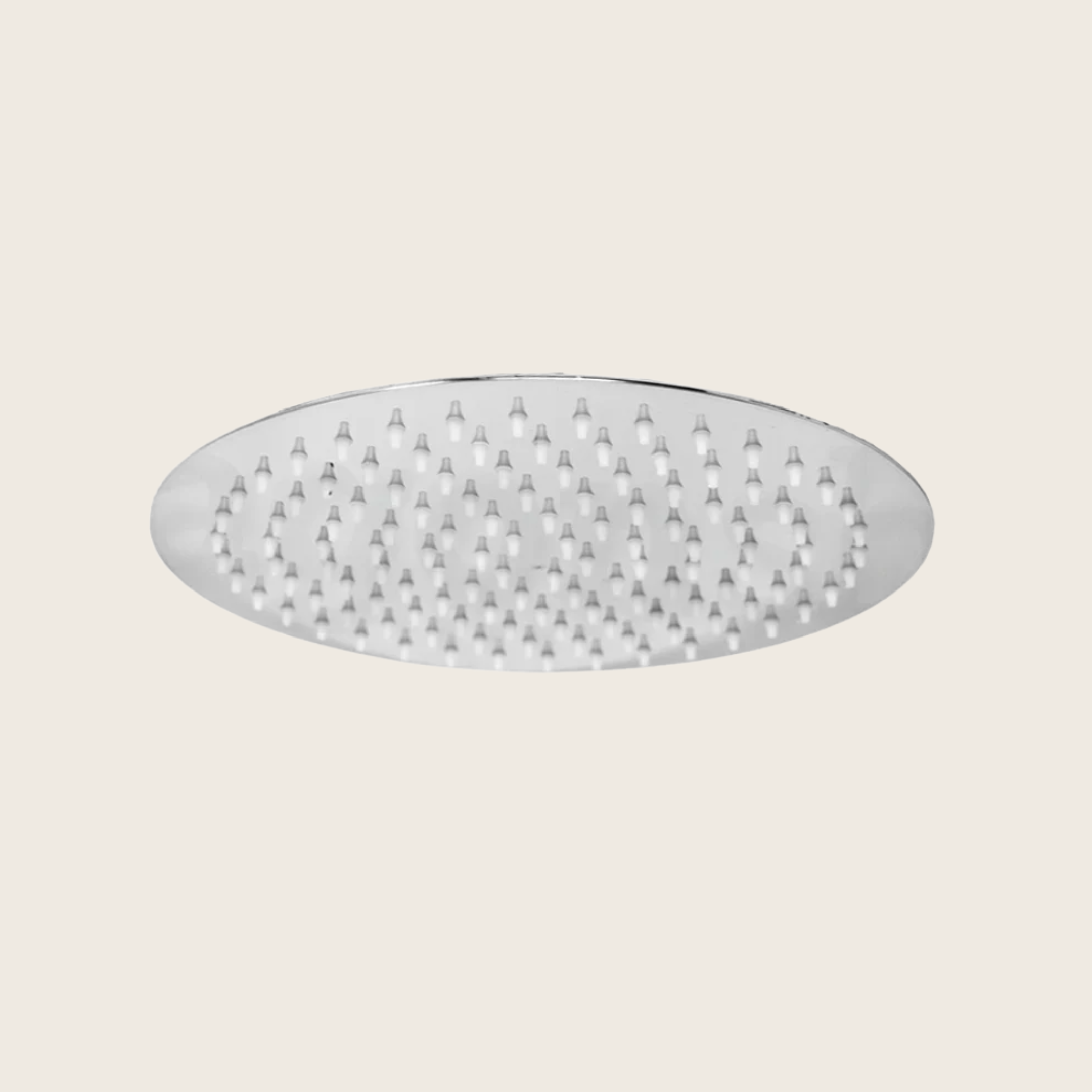 Soffione doccia 25 cm tondo 6,5 mm acciaio cromo lucido in cromato, vista frontale della maniglia e della bocca di...