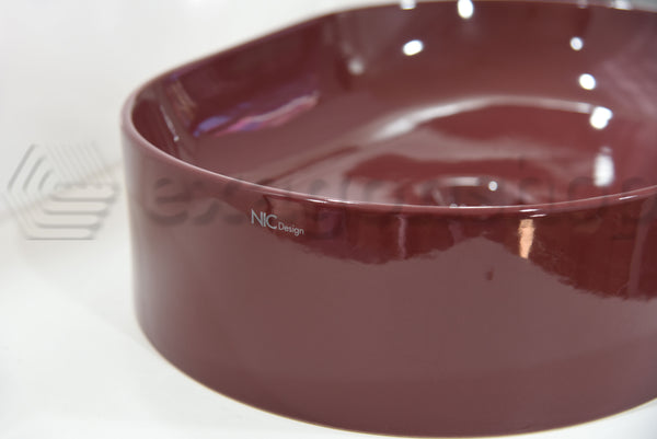 Nic Pin 001714 Lavabo Rettangolare Da Appoggio Colorato 55x37 Cm Ciliegia Lucido