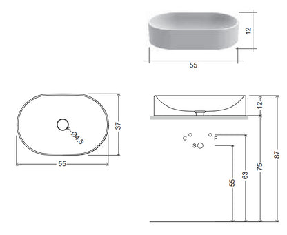 Nic Pin 001714 Lavabo Rettangolare Da Appoggio Colorato 55x37 Cm Ciliegia Lucido