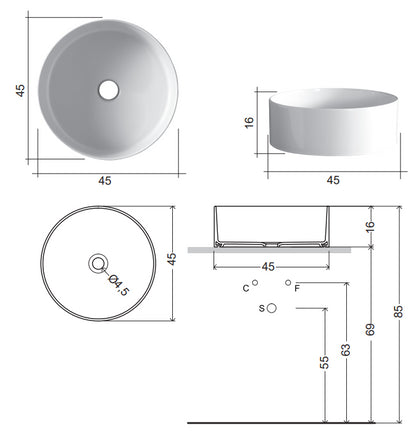 Nic Ovvio 001449 Lavabo Tondo Da Appoggio Colorato 45 Cm Salvia Matt
