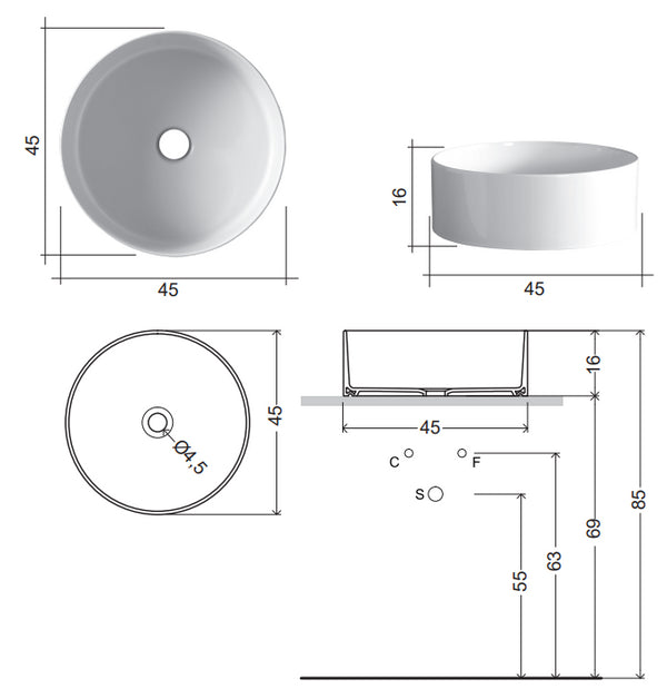 Nic Ovvio 001449 Lavabo Tondo Da Appoggio Colorato 45 Cm Salvia Matt