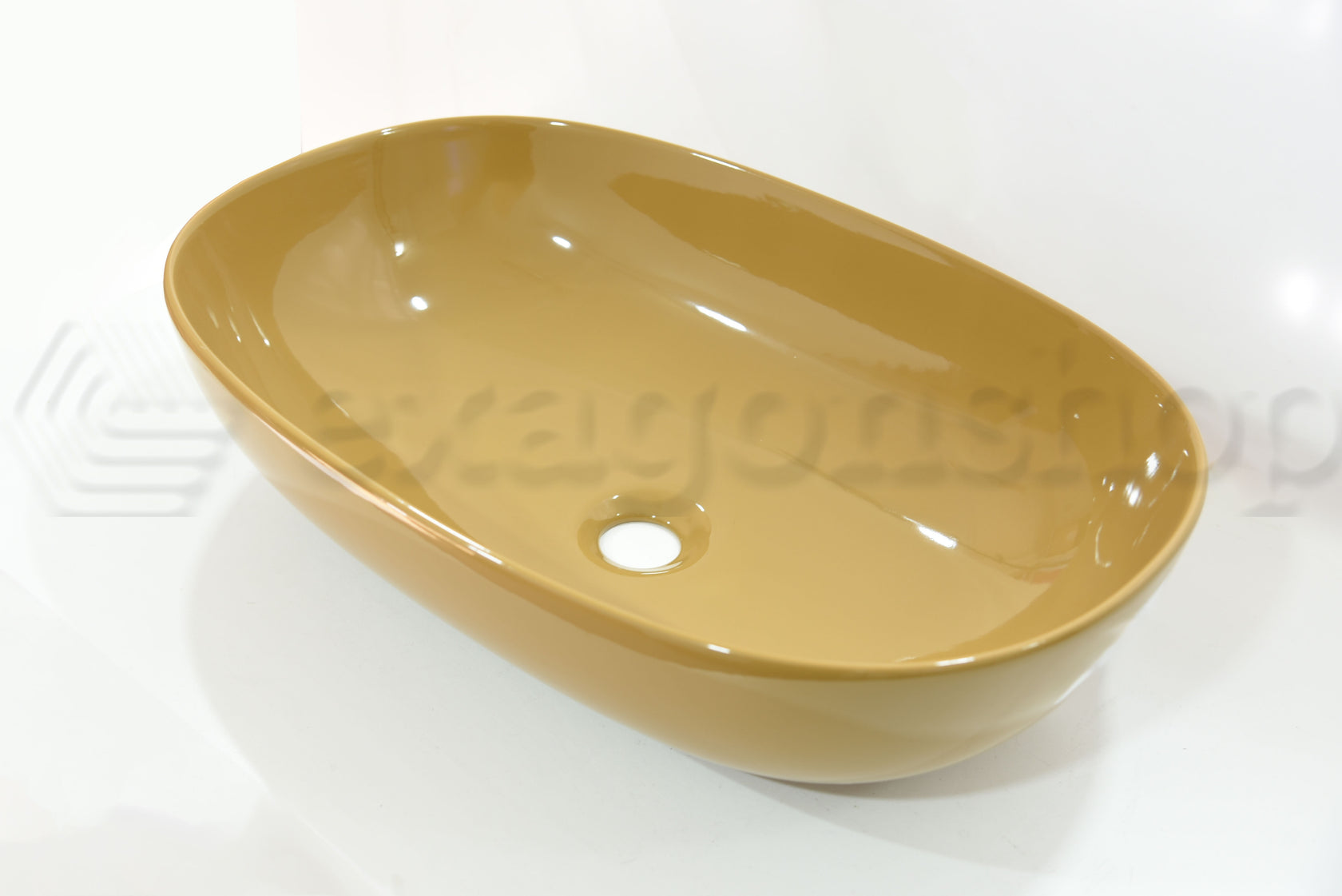 Lavabo 60x39 Da Appoggio Curry Lucido Milk Extreme Nic, vista frontale su sfondo bianco - Nic Design