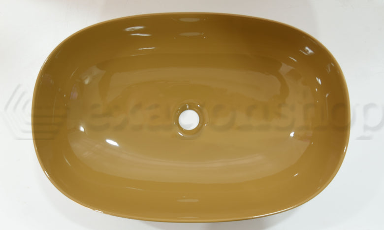 Lavabo 60x39 Da Appoggio Curry Lucido Milk Extreme Nic visto dall'alto con scarico e interno visibili - Nic Design