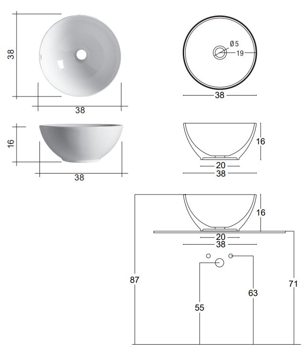 Ciotola lavabo 38 Cm da Appoggio Indaco Matt Flavia Nic ambientato su piano bagno con accessori - Nic Design