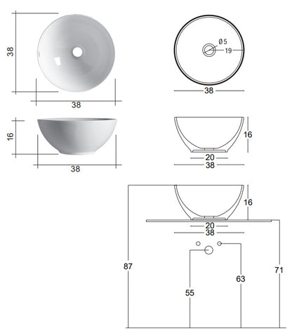 Lavabo 38 Cm a ciotola tondo Da Appoggio H 16 Colorato Indaco Matt Flavia 001034 Nic