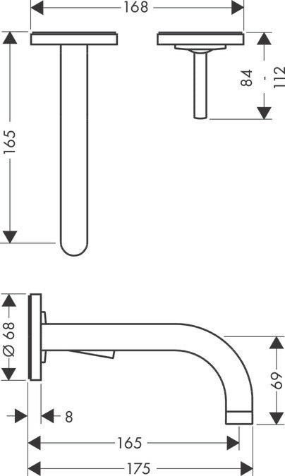 Hansgrohe Uno2 Set Esterno Miscelatore Lavabo a Parete, vista frontale su sfondo bianco