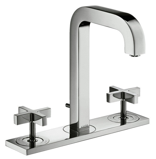 Hansgrohe Citterio Gruppo Lavabo 3 Fori maniglie a croce ambientato su piano bagno con accessori