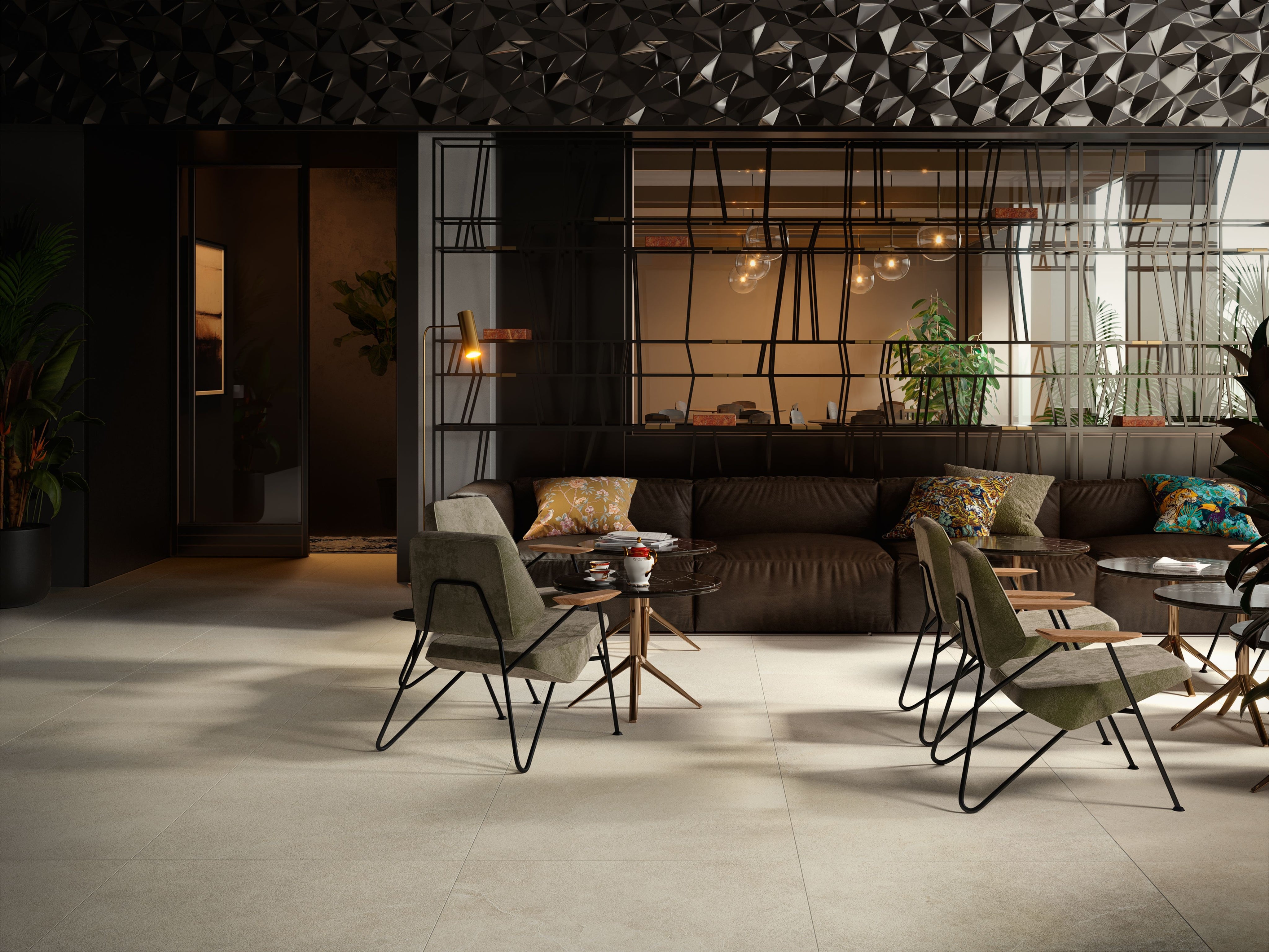 Cotto D'Este Kerlite Lithos 6plus Pavimento Rivestimento Moon Lt in ambientazione completa, vista d'insieme della stanza...