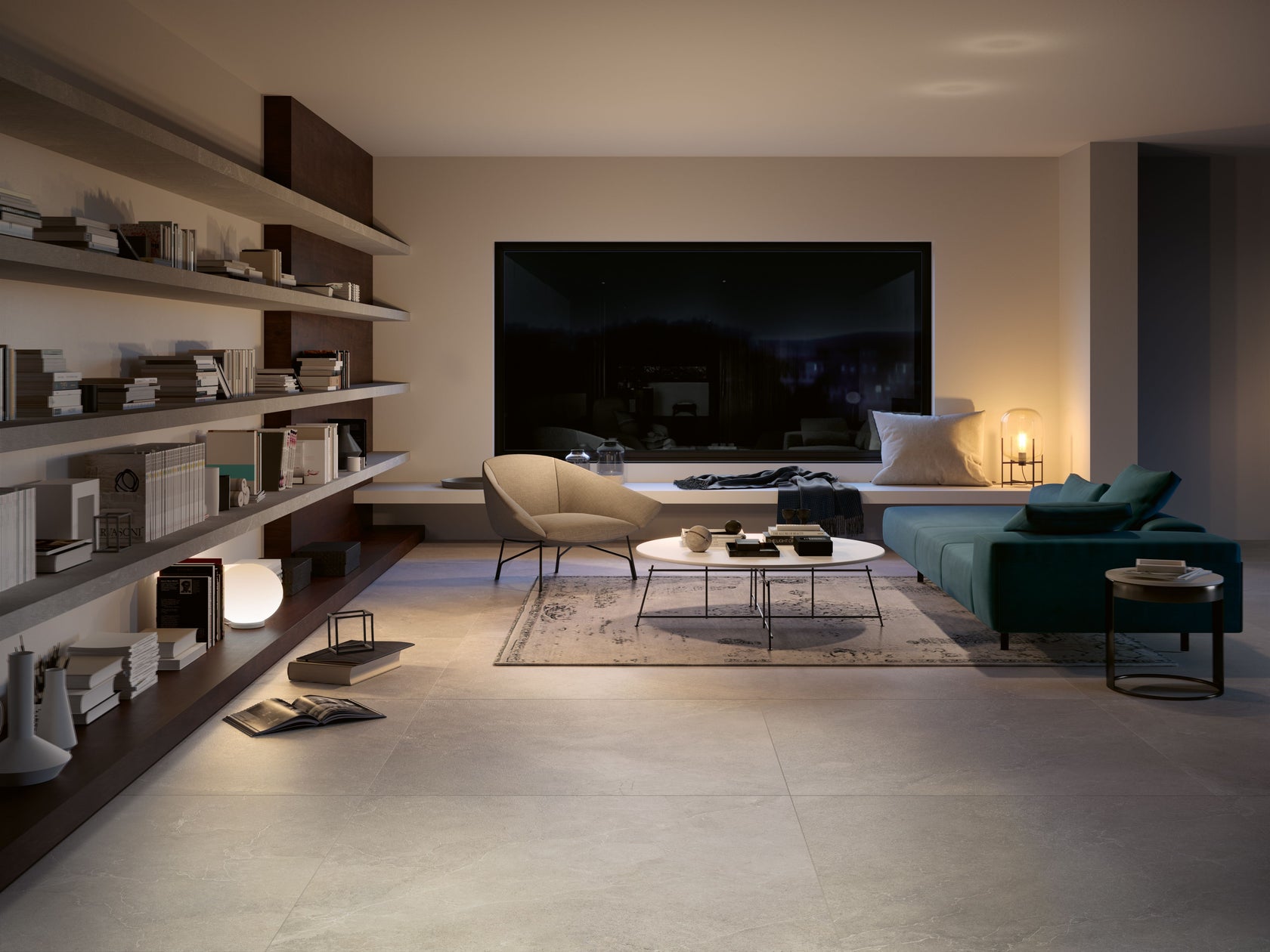 Cotto D'Este Kerlite Lithos 6plus Pavimento Rivestimento Moon Soft in ambientazione completa, vista d'insieme della...