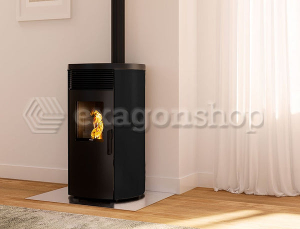 Royal rondine air 60 us stufa a pellet ad aria con top in ghisa 6 kw serbatoio in acciaio nero