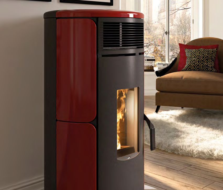 Royal Dora Air 80 Stufa A Pellet Ad Aria Con Top In, vista laterale che mostra profilo e dimensioni