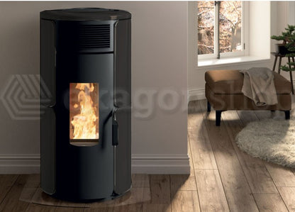 Stufa A Pellet Ad Aria Con Top In Maiolica E Ghisa In Acciaio Nero Royal Dora Air 80