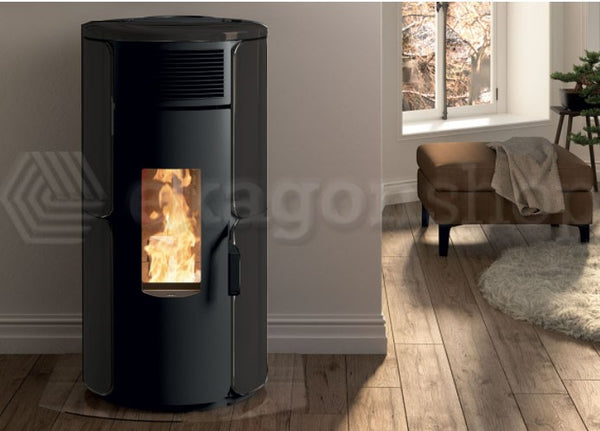 Stufa A Pellet Ad Aria Con Top In Maiolica E Ghisa In Acciaio Nero Royal Dora Air 80